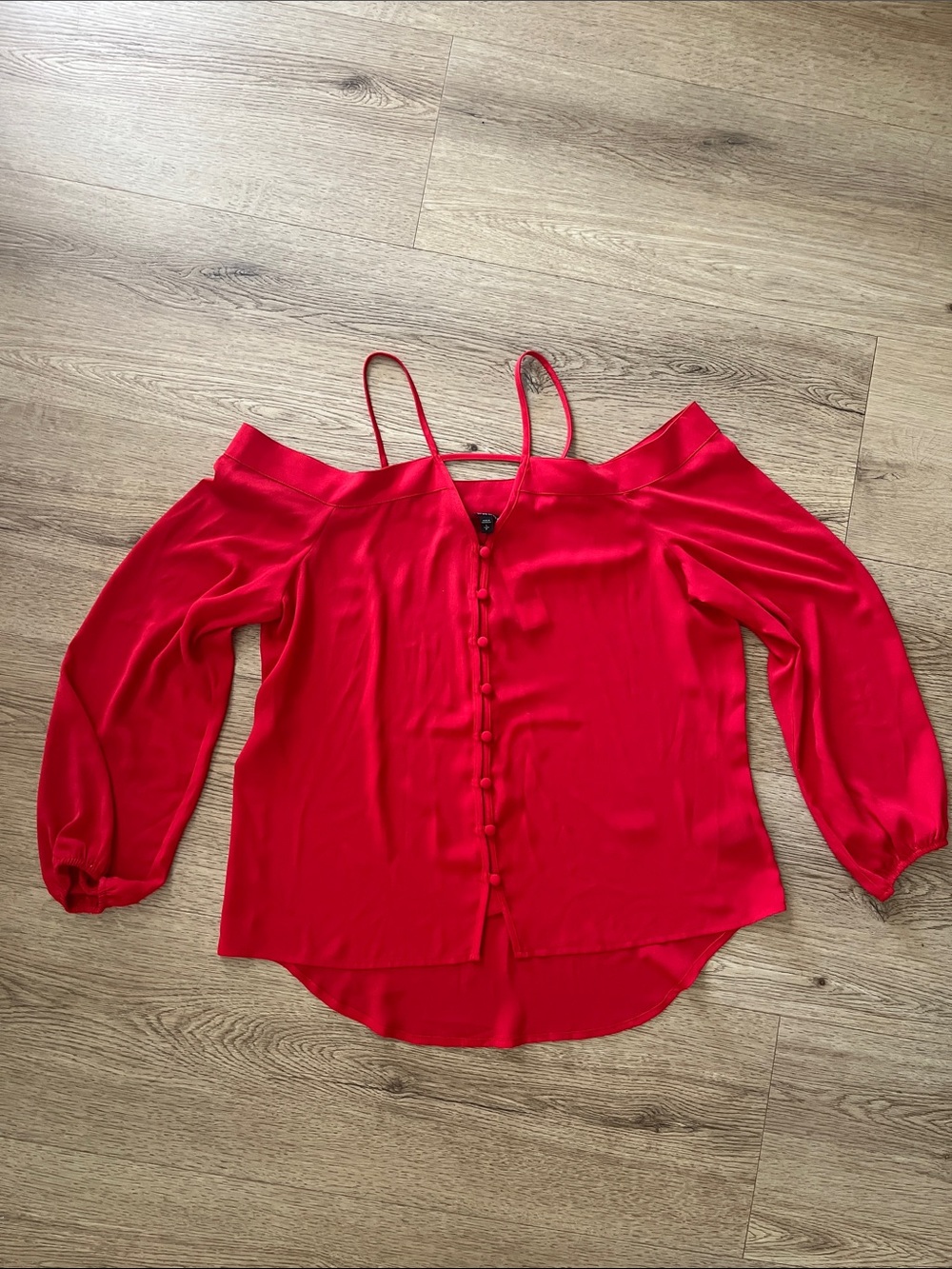 Express Red Cold-Shoulder Button-Front Blouse